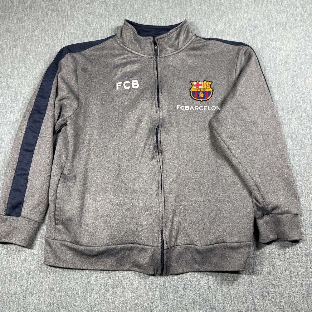 FC Barcelona Track Jacket Mens L Grey Full Zip Soccer Athletic Sportswear FCB
